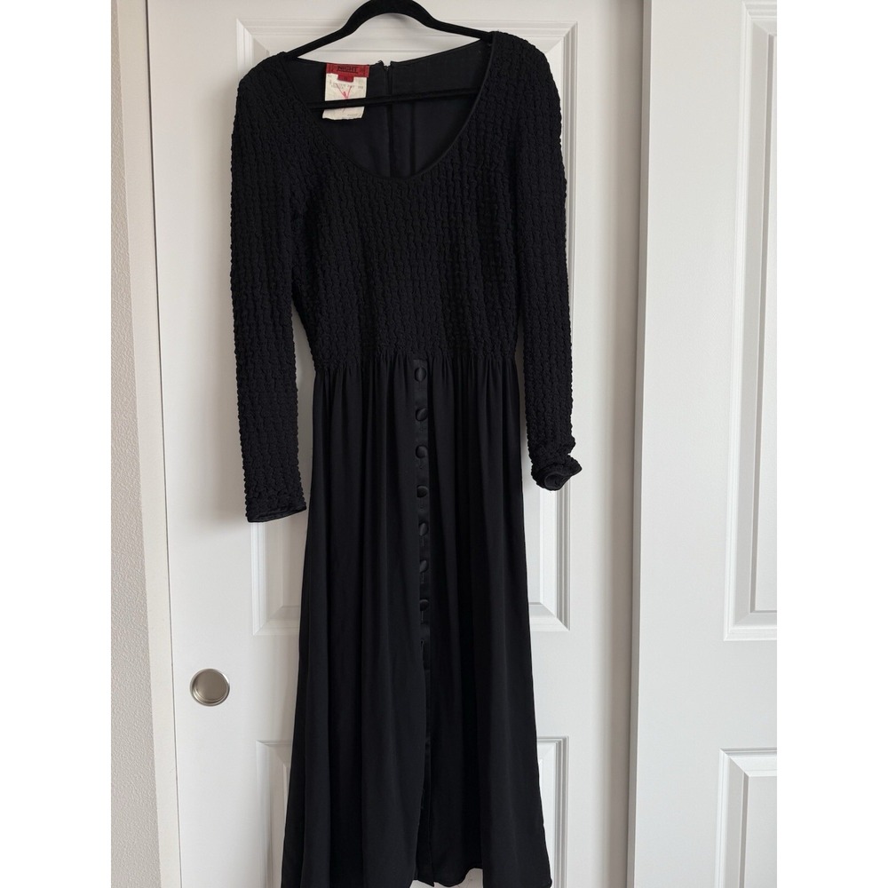 Vintage Valentino Night‎ Black Silk Maxi Long Sleeve Dress Size 8 Formal 80's